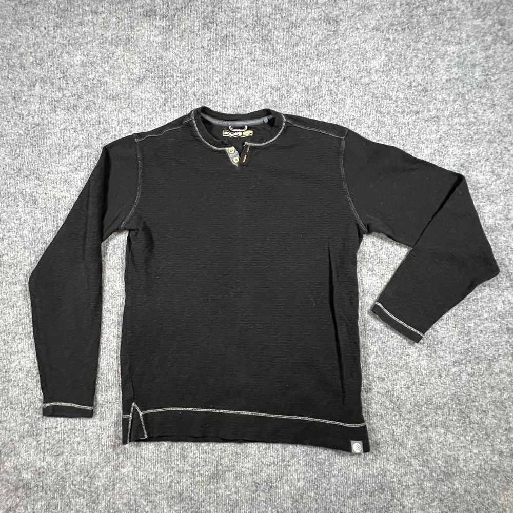 Solaris Thermal Shirt Mens S Black Henley Neck Contrast Stitch Detail Side Slit